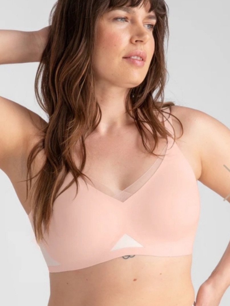 Honeylove Crossover Bra Petal Pink White Wireless Mesh Seamless Bralette Xl Euc
